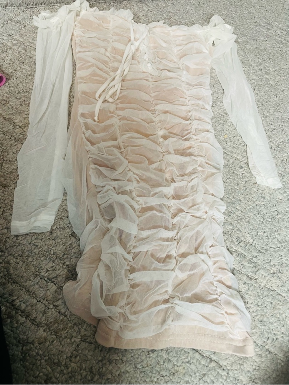 Fashion Nova Blush Sheer Ruched Long Sleeve Mini Dress ok - Picture 3 of 4
